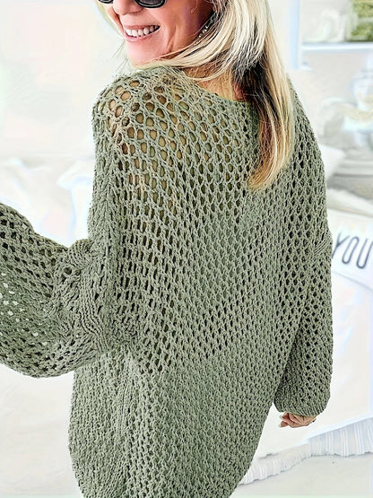 Bohemian Fishnet Ladies Pullover with Three-Quarter Sleeves