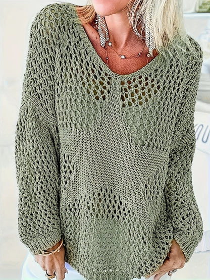 Bohemian Fishnet Ladies Pullover with Three-Quarter Sleeves
