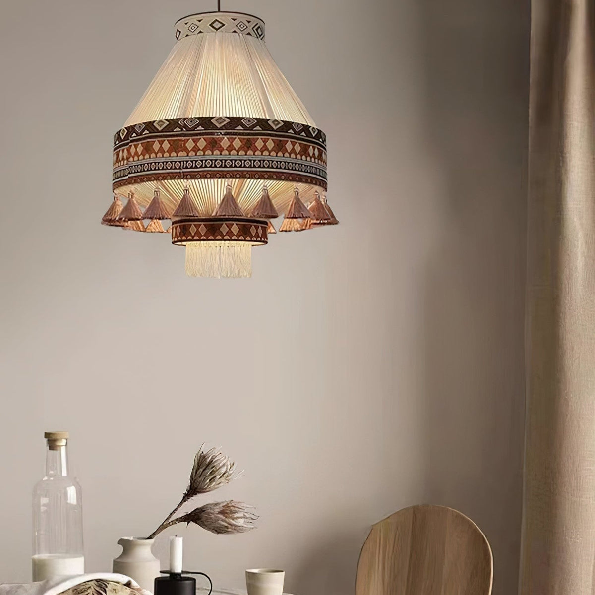 Lámpara colgante bohemia con flecos – Estilo boho divertido
