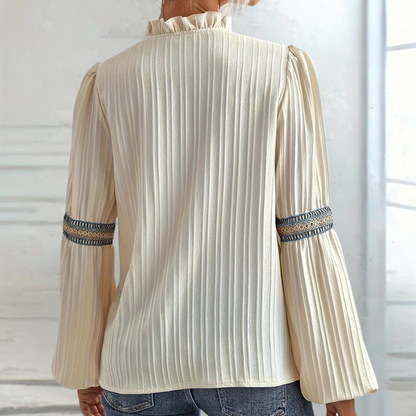 Boho Cream Blouse with Long Sleeves and V-Neck