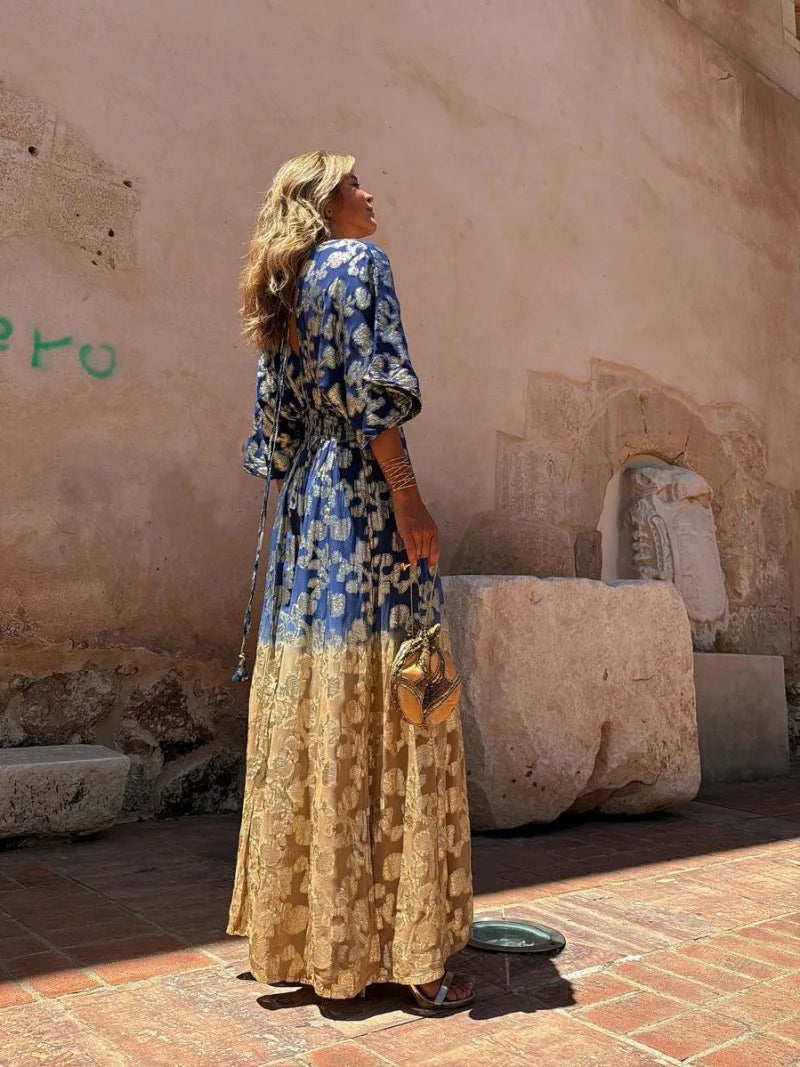 Boho Jumpsuit with Deep V-Neck and Open Back