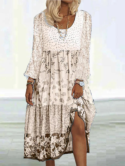 Boho Women's Dress with O-neck and Floral Pattern - Gisela