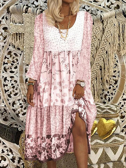 Boho Women's Dress with O-neck and Floral Pattern - Gisela