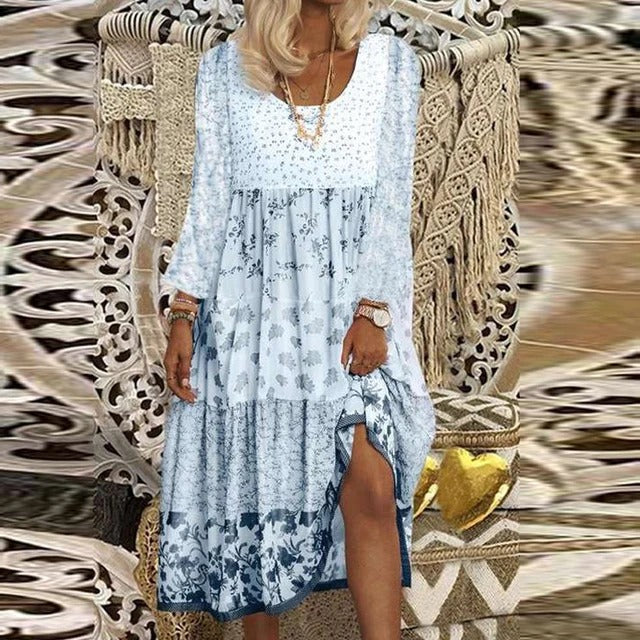 Boho Women's Dress with O-neck and Floral Pattern - Gisela