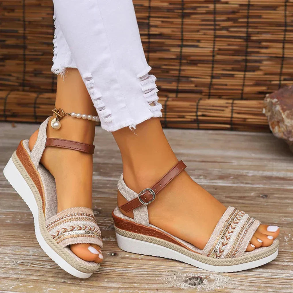 Boho-style wedge sandals for women