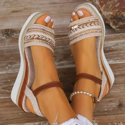 Boho-style wedge sandals for women