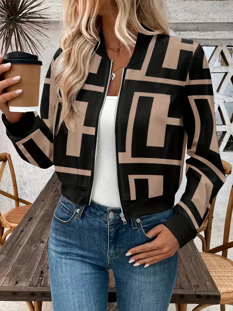 Bomber Jacket with Geometric Print