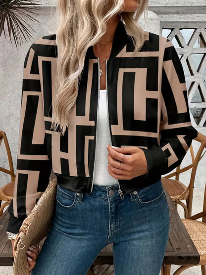 Bomber Jacket with Geometric Print