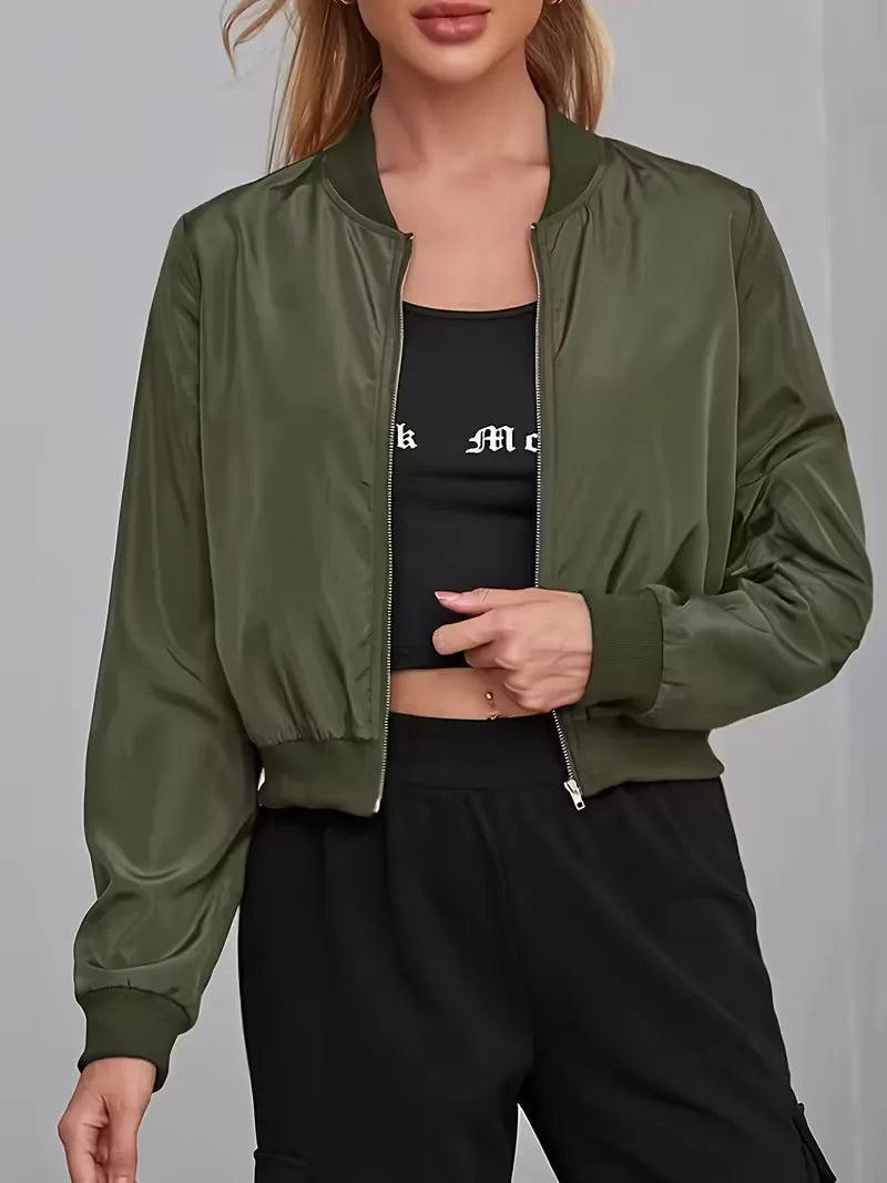 Bomber Jacket with Ribbed Cuffs