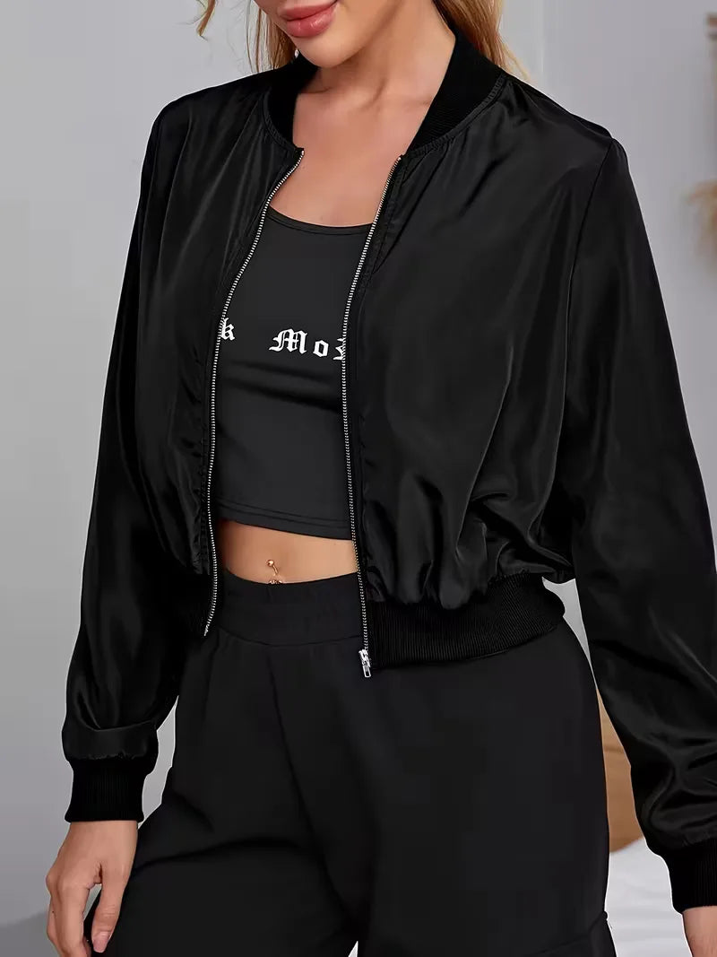 Bomber Jacket with Ribbed Cuffs