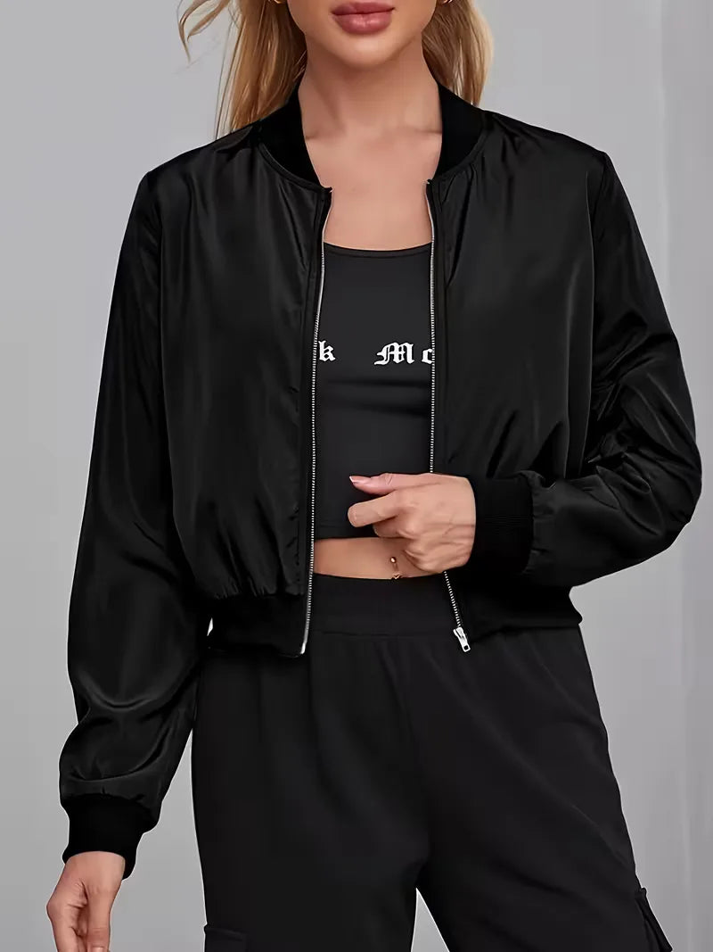 Bomber Jacket with Ribbed Cuffs