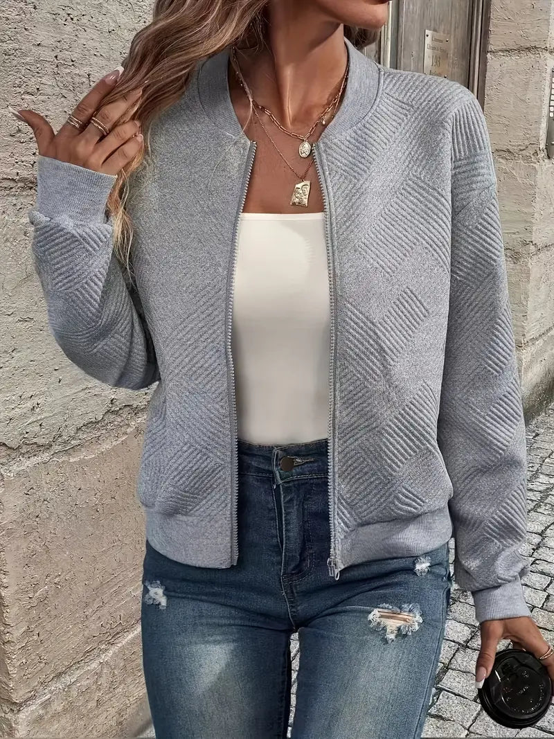 Bomber jacket with geometric pattern and round neck