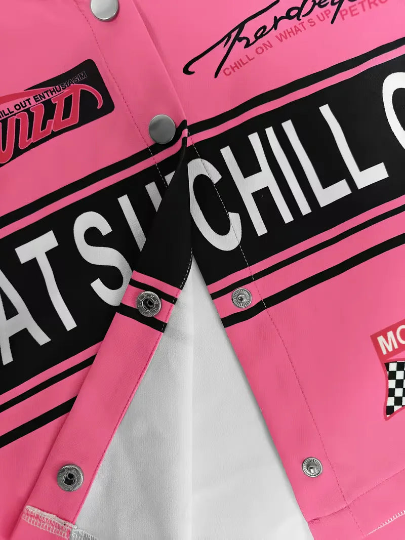 Bomber jacket with graphic text