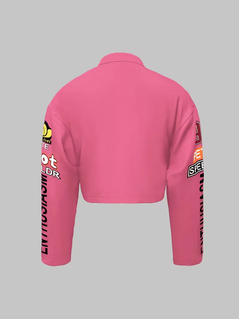 Bomber jacket with graphic text