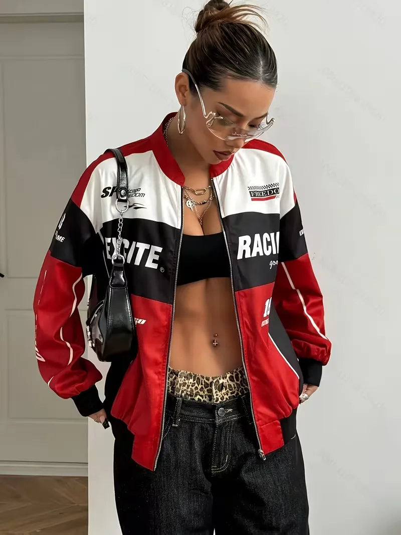 Bomber jacket with racing theme