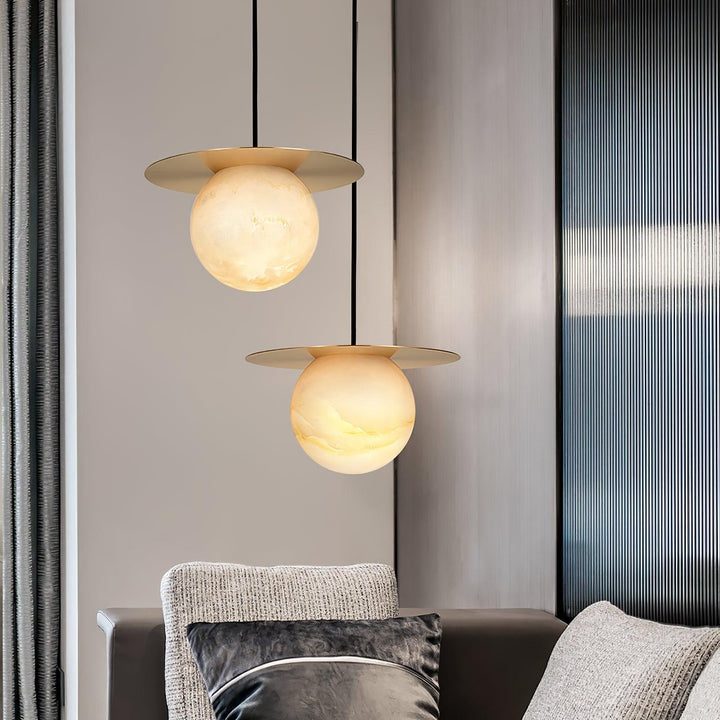 Lampă de masă sferică de lux din alamă și alabastru