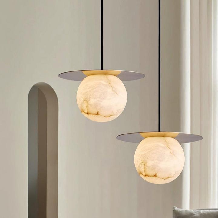 Lampă de masă sferică de lux din alamă și alabastru