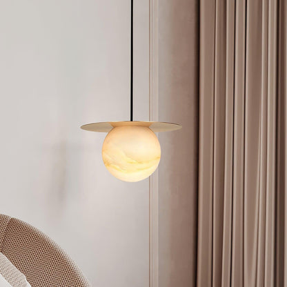 Lampă de masă sferică de lux din alamă și alabastru
