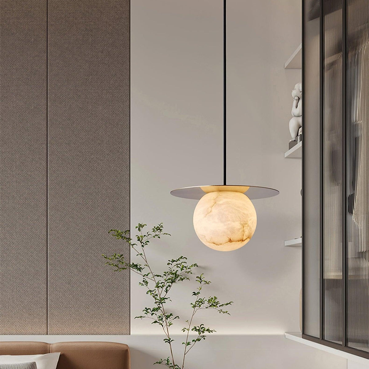 Lampă de masă sferică de lux din alamă și alabastru