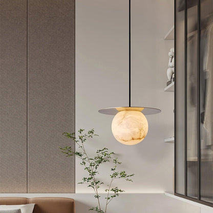 Lampă de masă sferică de lux din alamă și alabastru