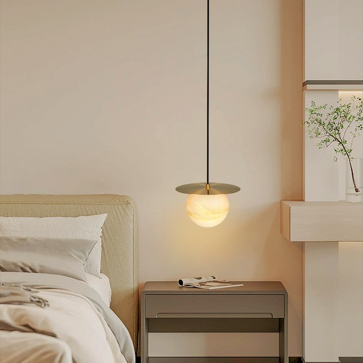 Lampă de masă sferică de lux din alamă și alabastru