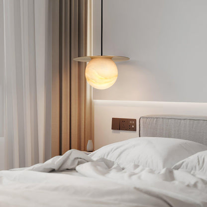 Lampă de masă sferică de lux din alamă și alabastru