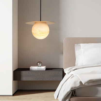 Lampă de masă sferică de lux din alamă și alabastru