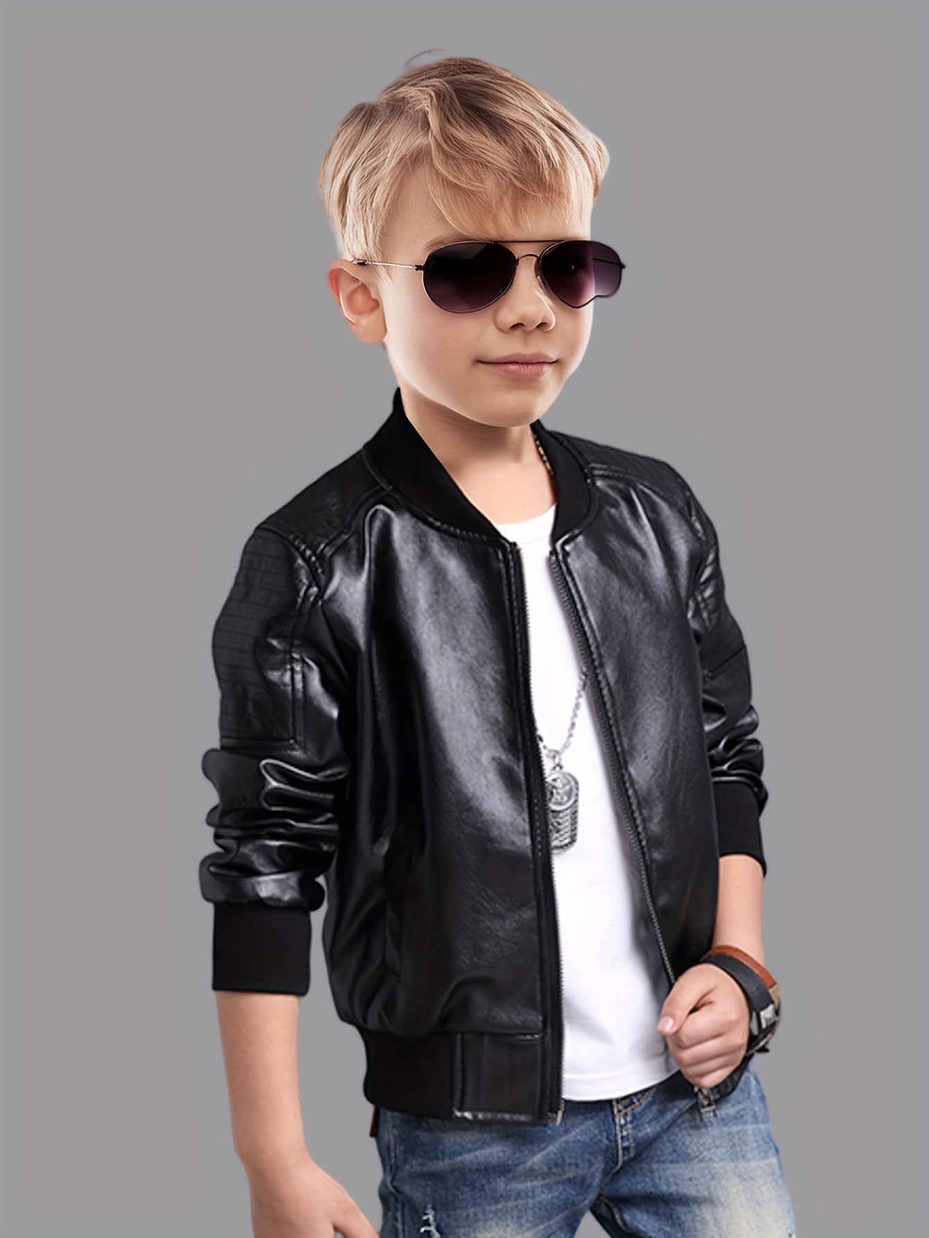 Boys' Cool Jacket with Stand-Up Collar and Zipper - Raffy