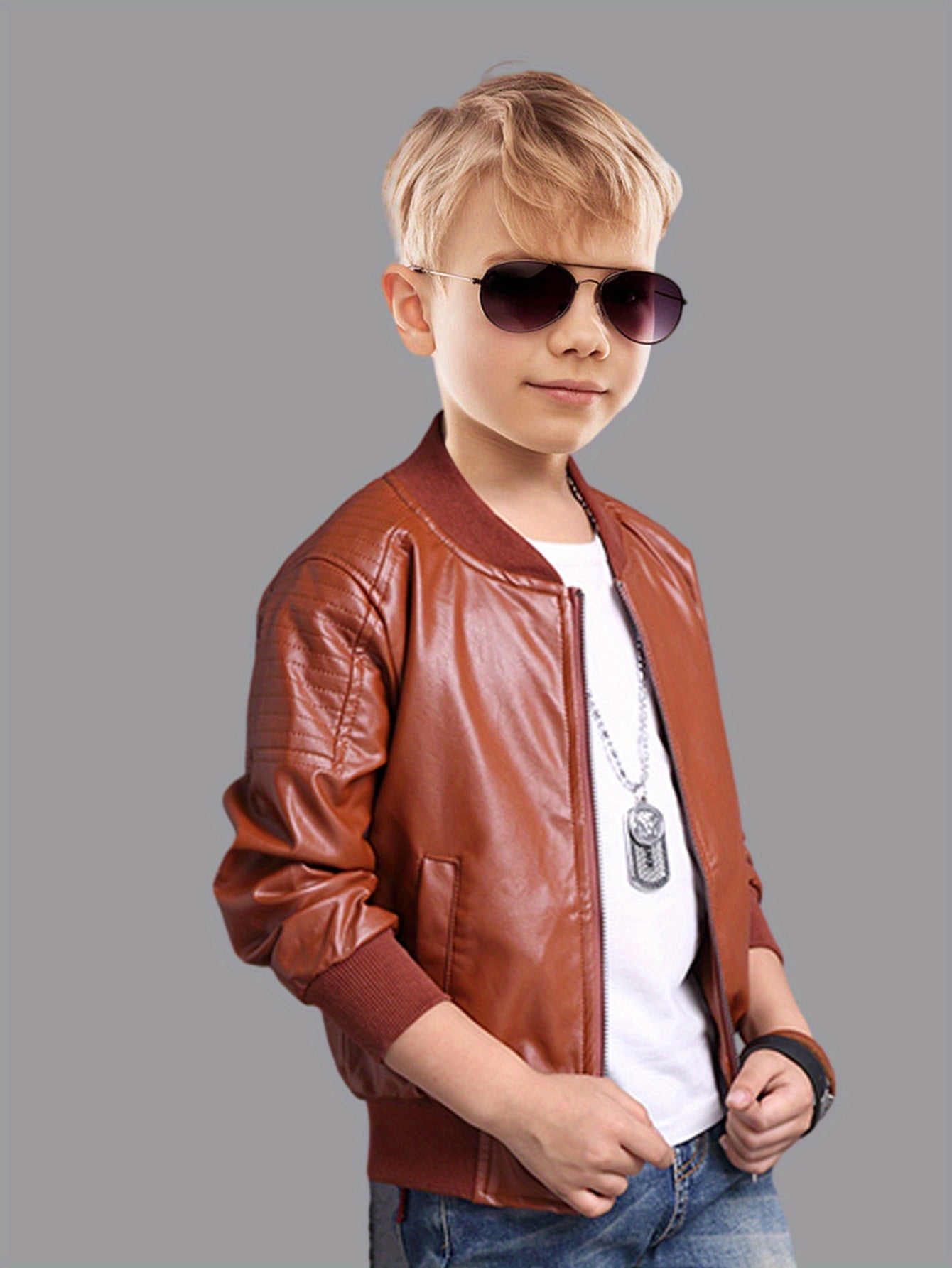 Boys' Cool Jacket with Stand-Up Collar and Zipper - Raffy