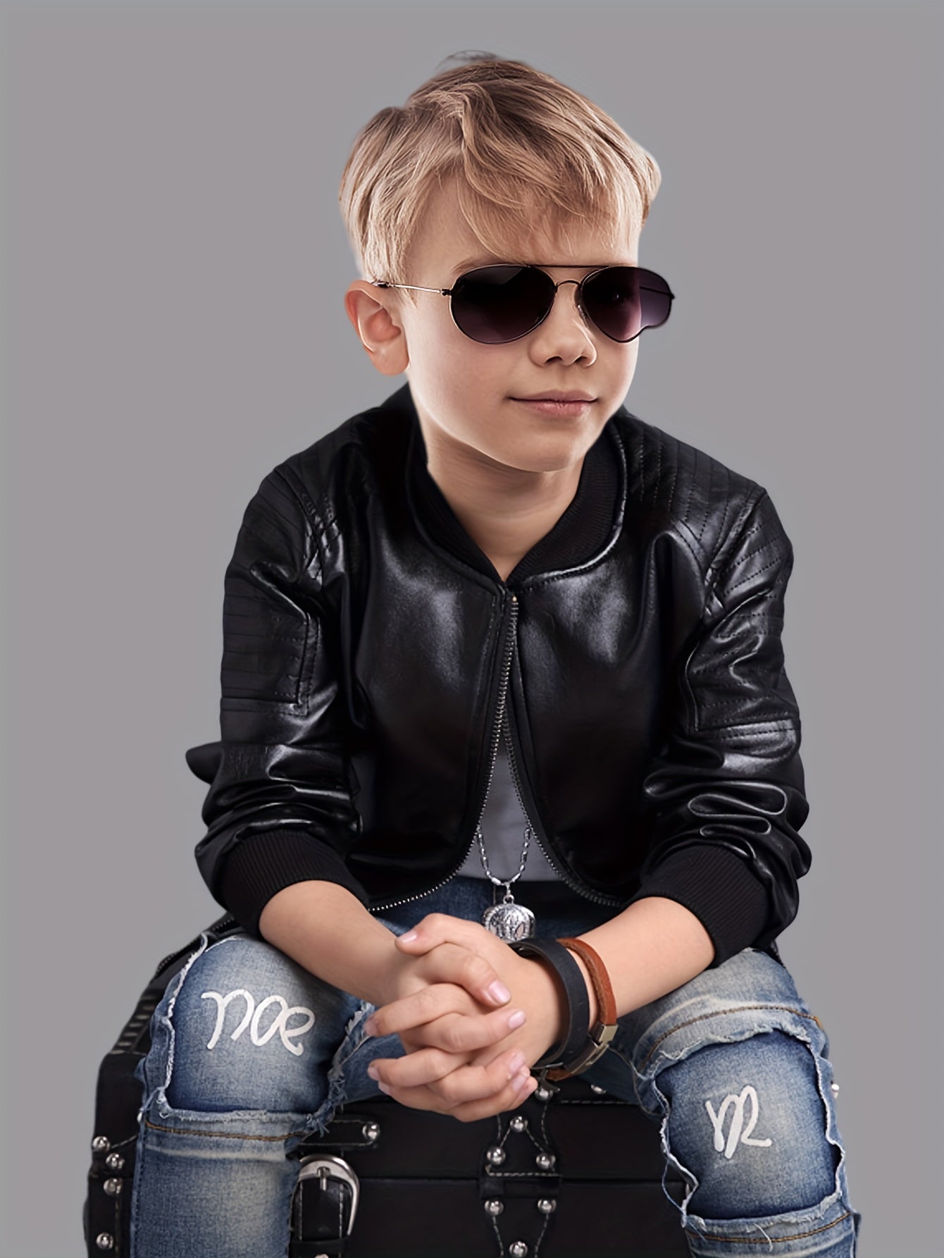 Boys' Cool Jacket with Stand-Up Collar and Zipper - Raffy