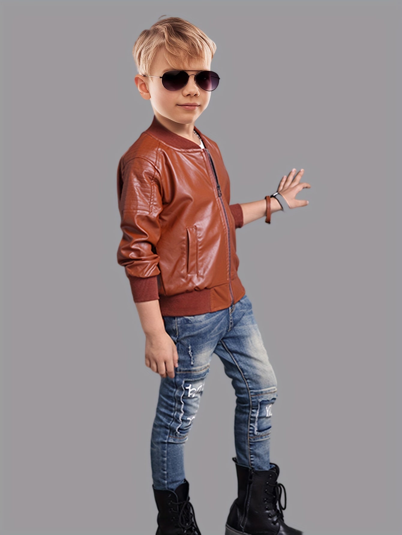 Boys' Cool Jacket with Stand-Up Collar and Zipper - Raffy