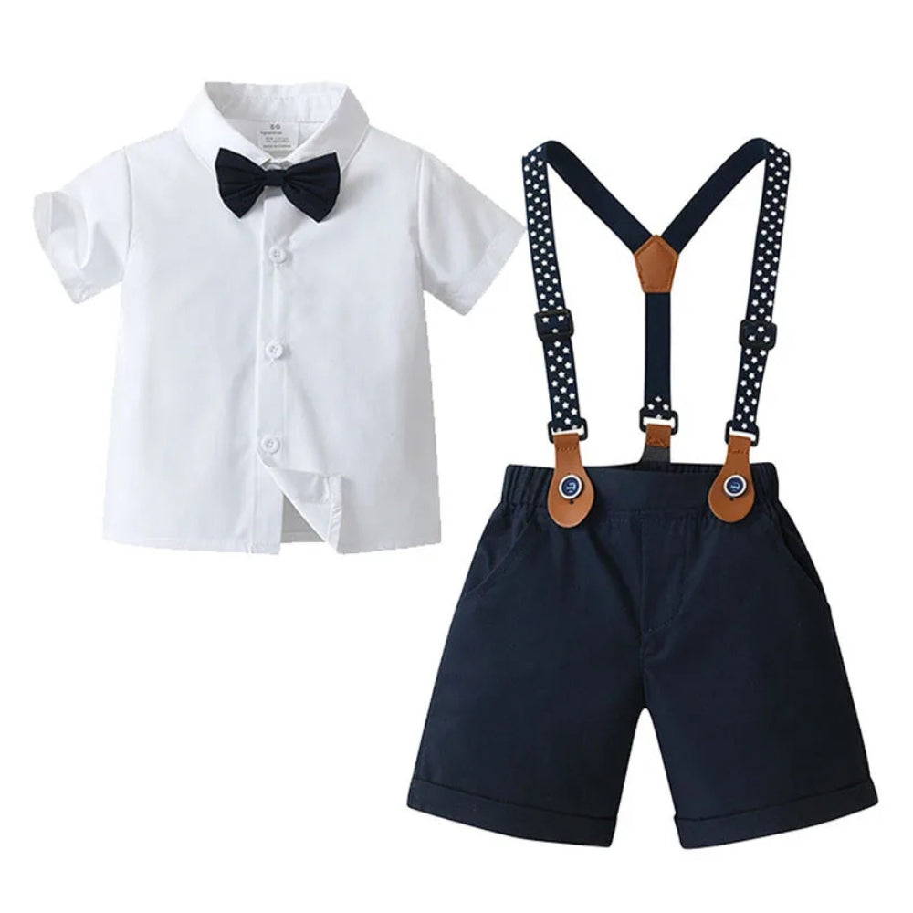 Elegante completo da 3 pezzi per bambino – Camicia blu, gilet e pantaloni con papillon