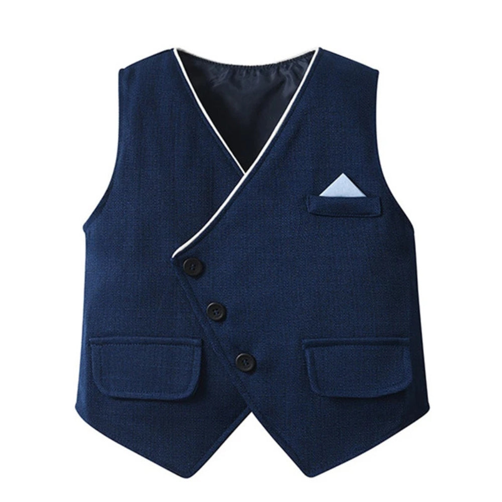 Elegante completo da 3 pezzi per bambino – Camicia blu, gilet e pantaloni con papillon
