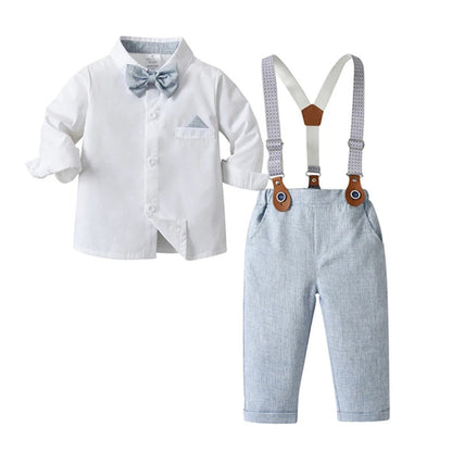 Elegante completo da 3 pezzi per bambino – Camicia blu, gilet e pantaloni con papillon