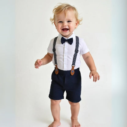 Elegante completo da 3 pezzi per bambino – Camicia blu, gilet e pantaloni con papillon