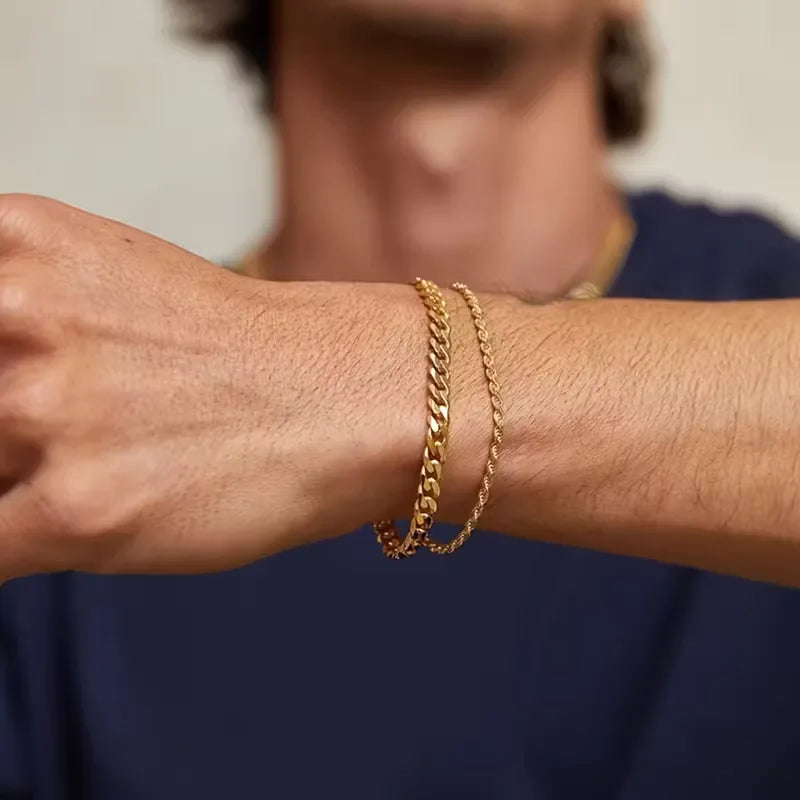Bracelet set with Cuban link and rope chain