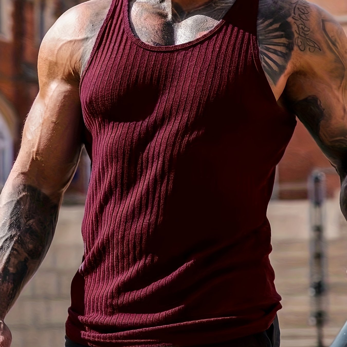 Bram | Plain Colour Stripe Pattern Knitted Round Neck Tank Top