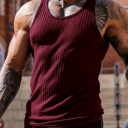 Bram | Plain Colour Stripe Pattern Knitted Round Neck Tank Top