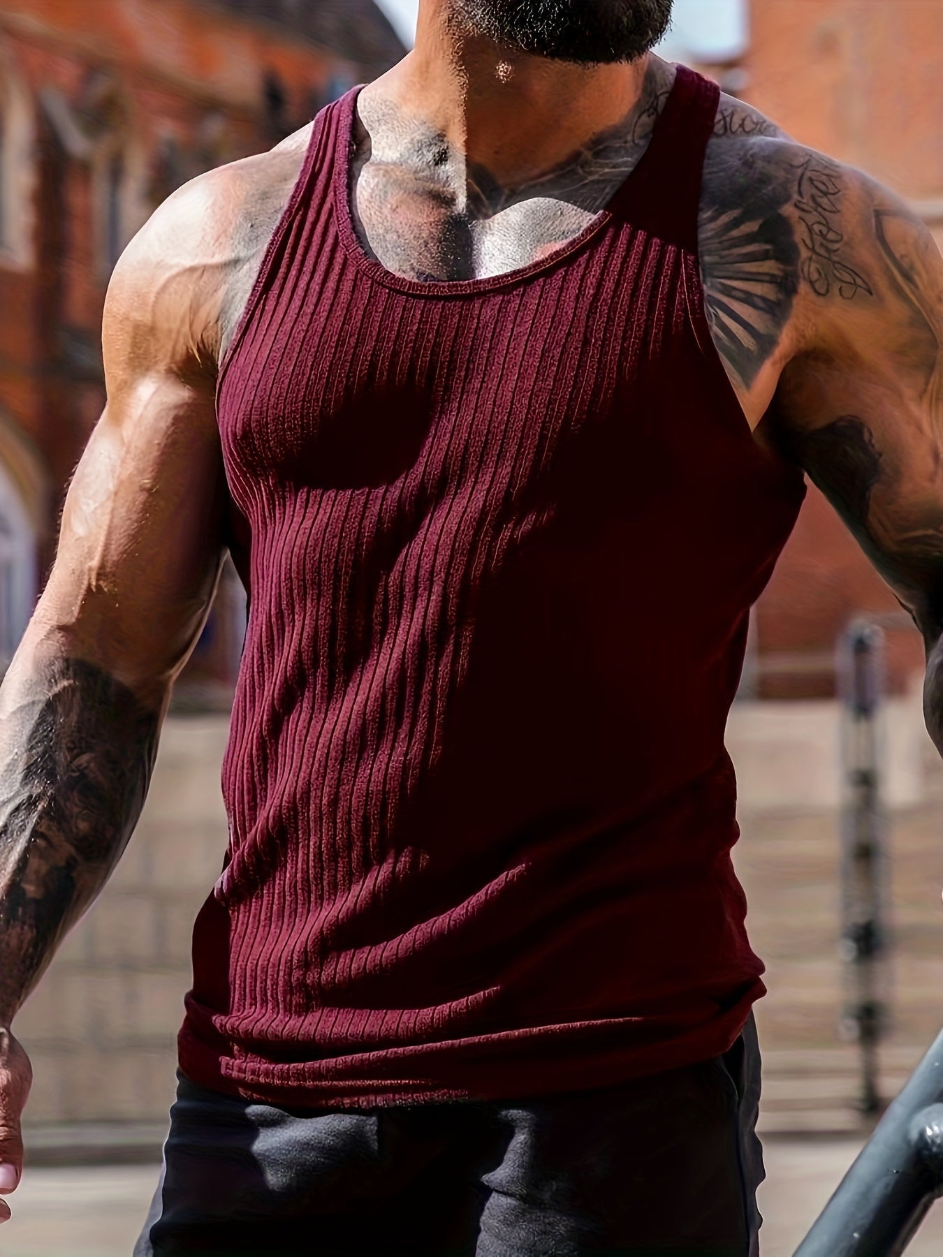 Bram | Plain Colour Stripe Pattern Knitted Round Neck Tank Top