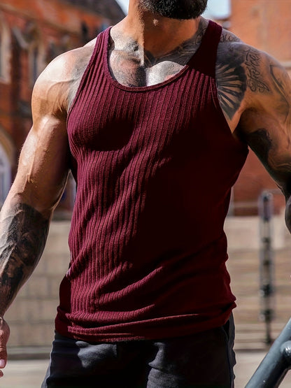 Bram | Plain Colour Stripe Pattern Knitted Round Neck Tank Top