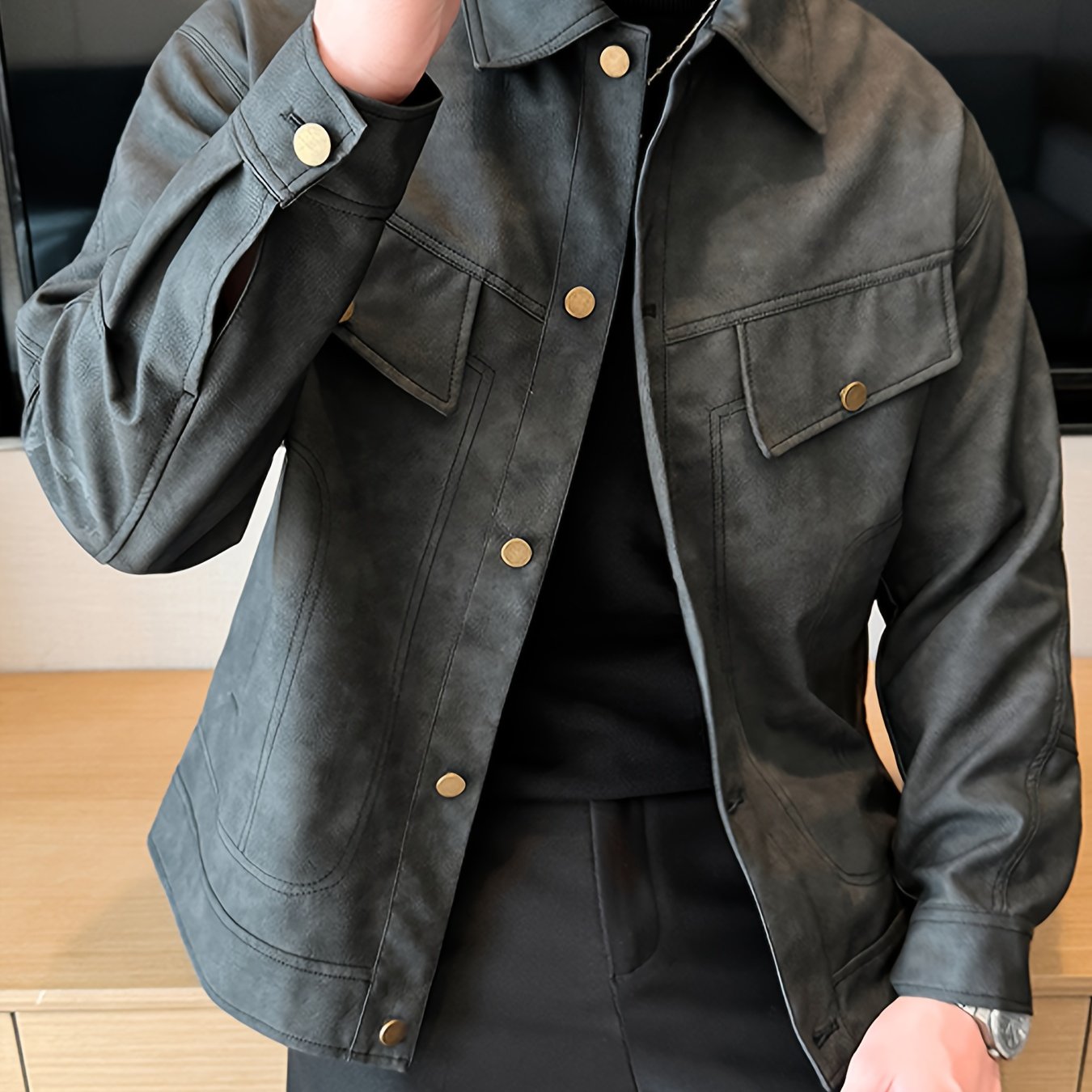 Bram | Trendy faux leather men's jacket in casual biker style