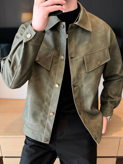 Bram | Trendy faux leather men's jacket in casual biker style