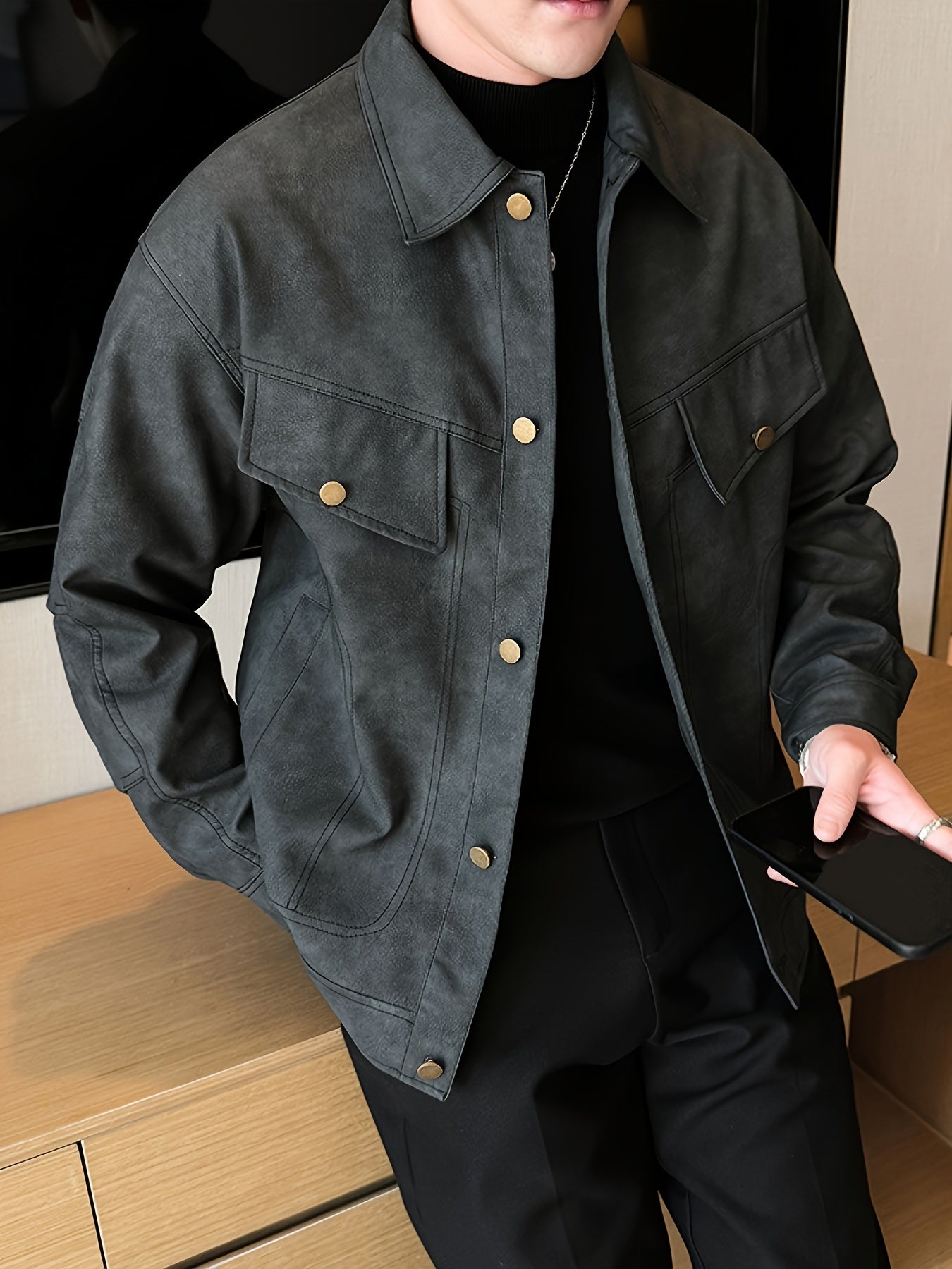 Bram | Trendy faux leather men's jacket in casual biker style