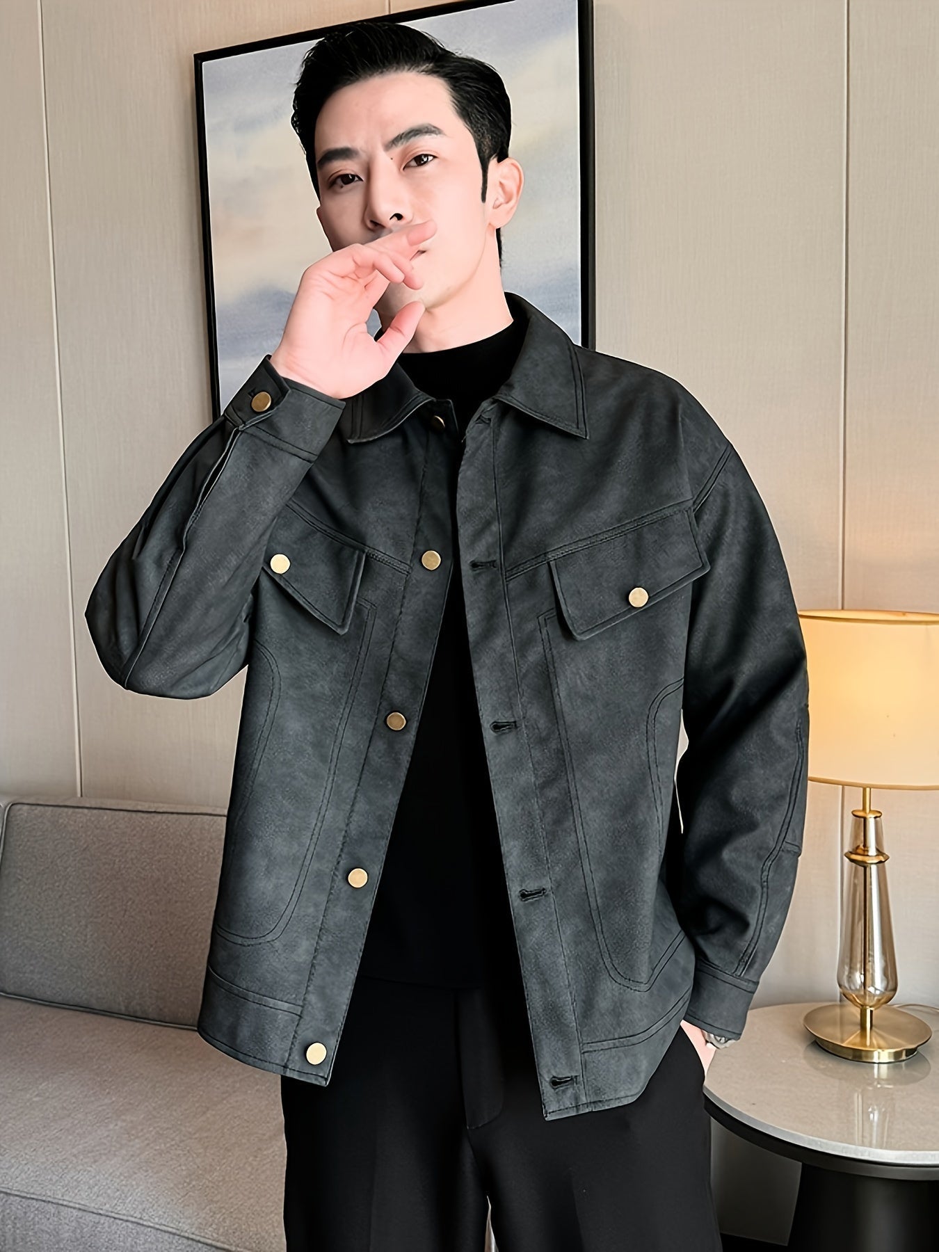 Bram | Trendy faux leather men's jacket in casual biker style