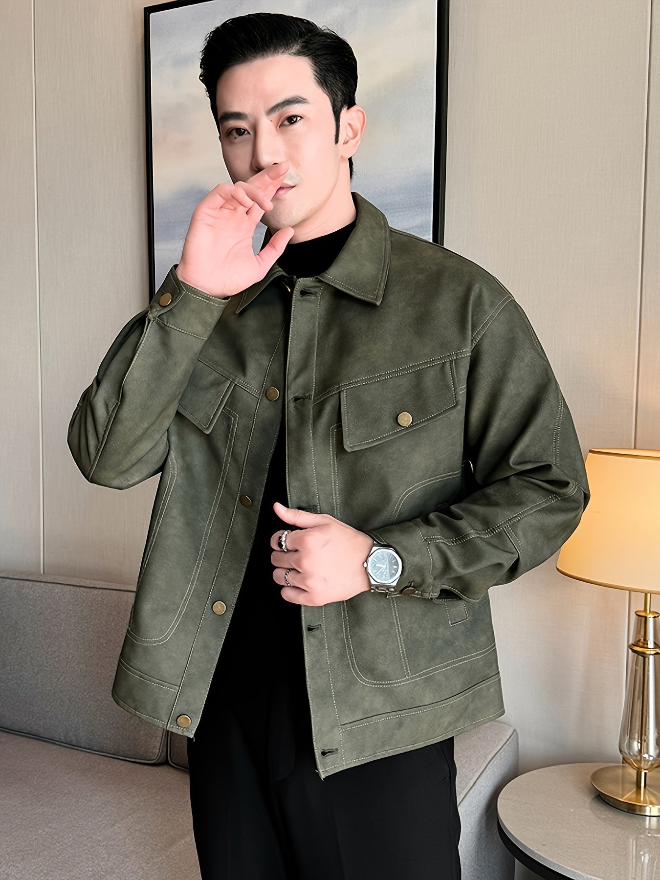 Bram | Trendy faux leather men's jacket in casual biker style