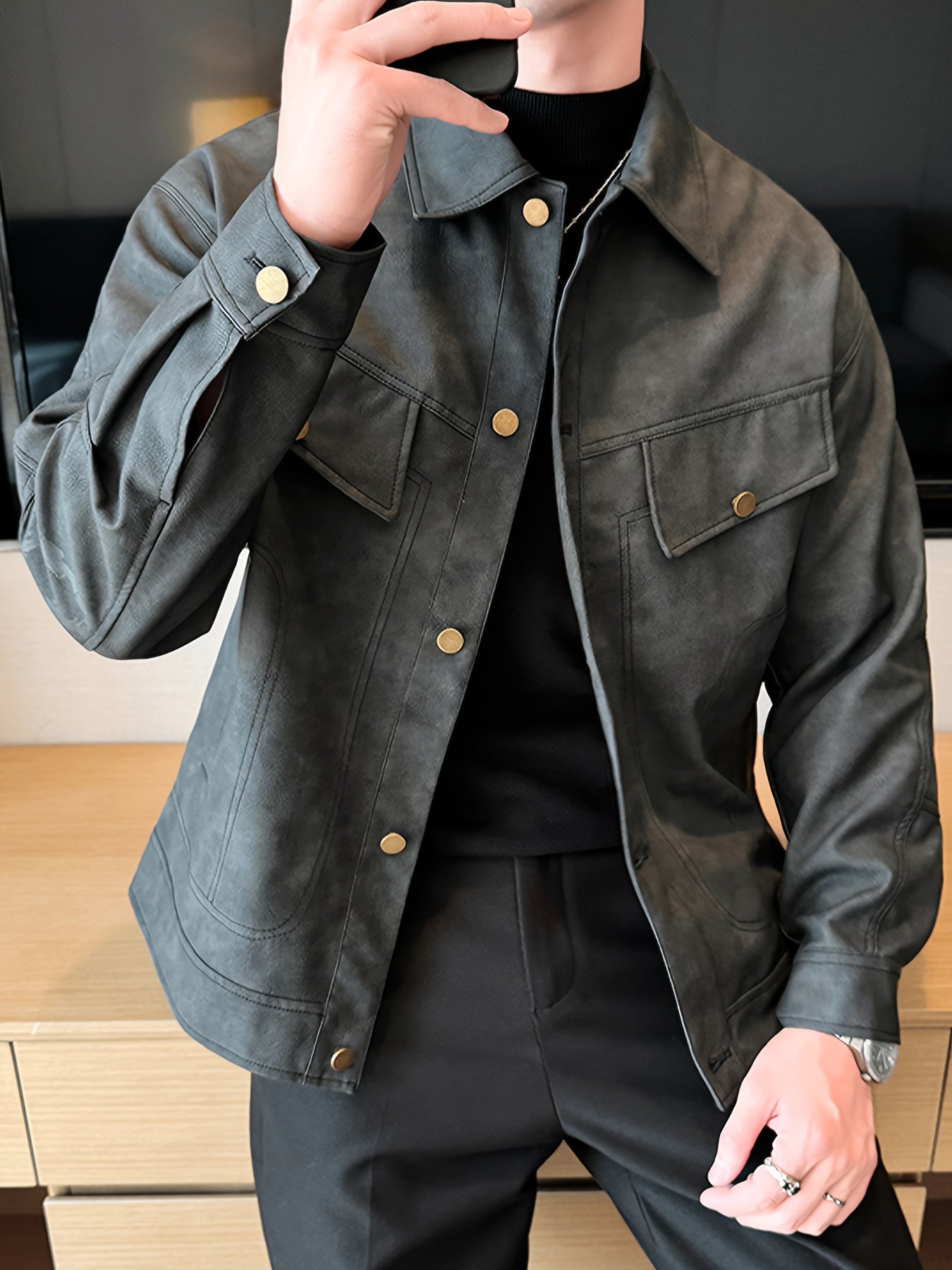 Bram | Trendy faux leather men's jacket in casual biker style
