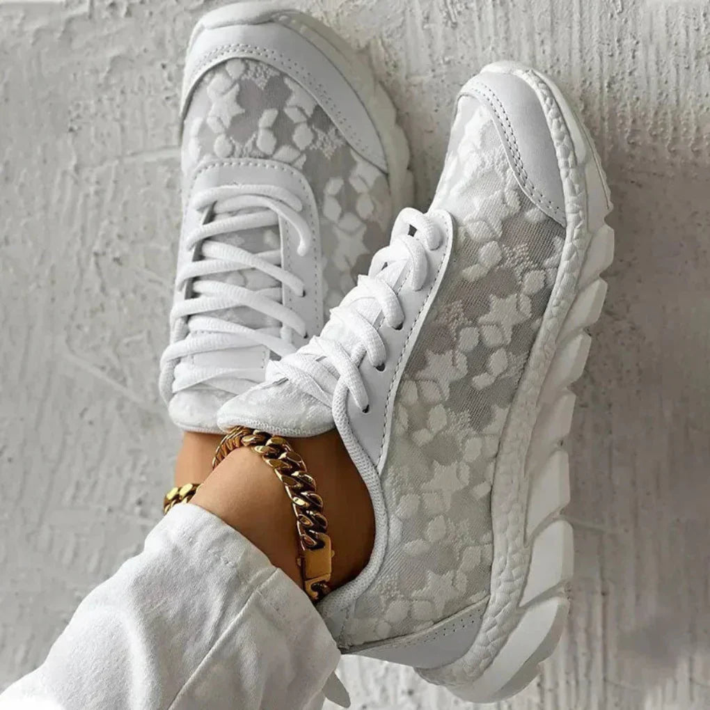 Breathable Lace-Up Sneakers with Star Pattern for Women