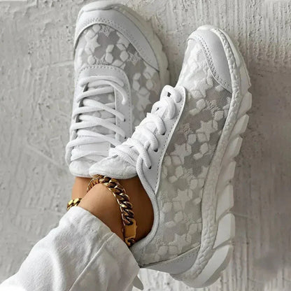 Breathable Lace-Up Sneakers with Star Pattern for Women