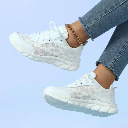 Breathable Lace-Up Sneakers with Star Pattern for Women