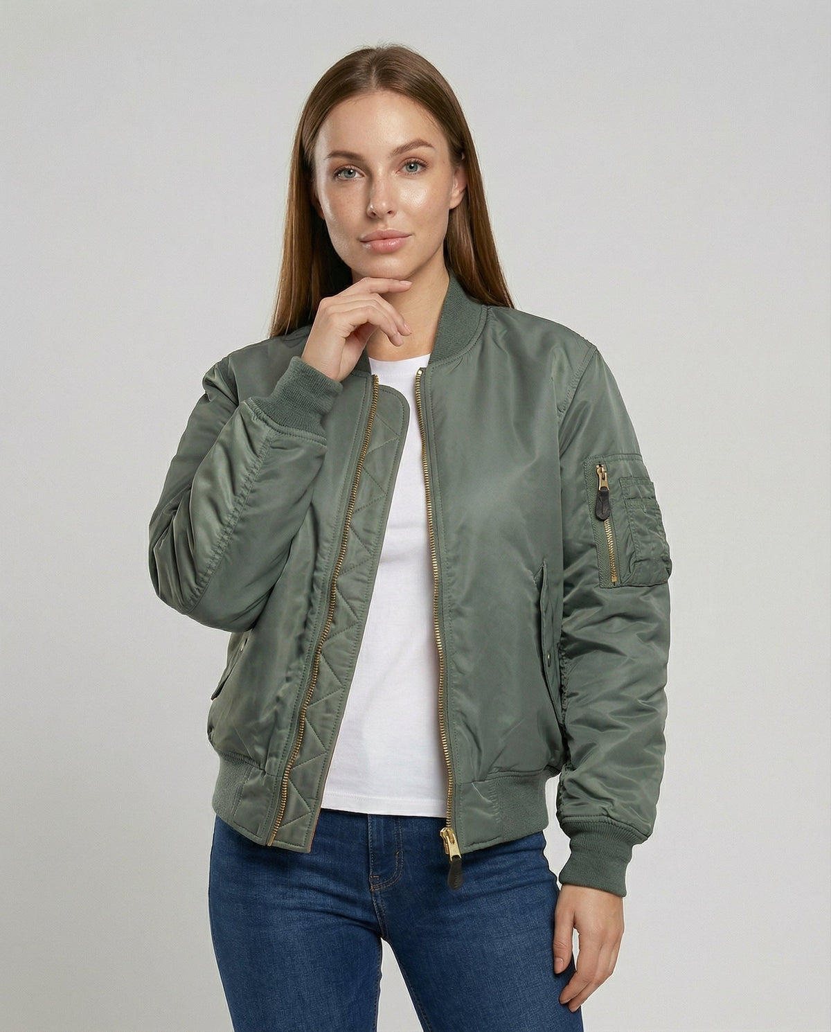 Ladies' Bomber Jacket with Ribbed Cuffs and Zip